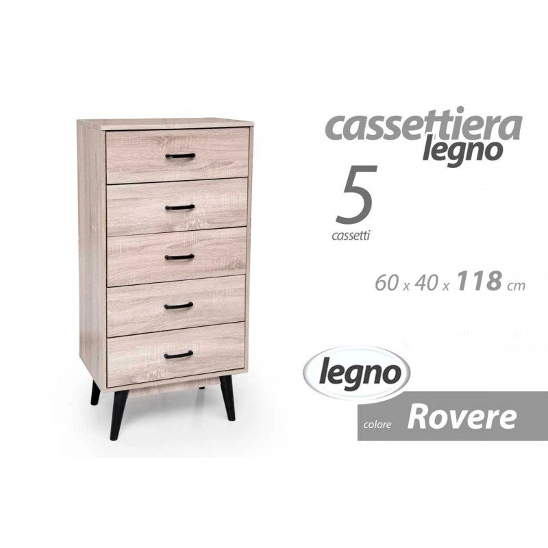 Como cassettera moderna cinque cassetti rovere cm 60 x 40 x 118 h