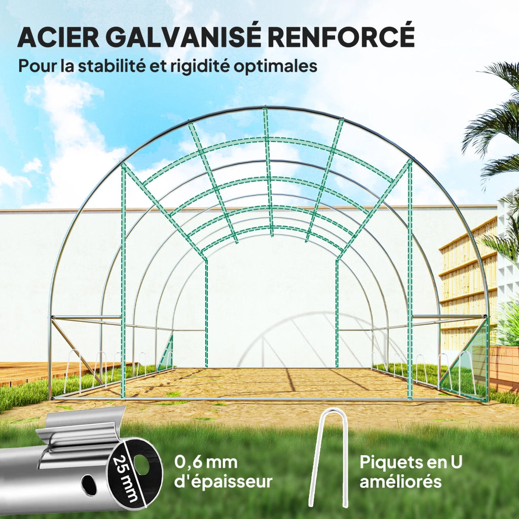 Serra tunnel da giardino ¨C zephmum ¨C 3x4x2 m verde acciaio galvanizzato PE