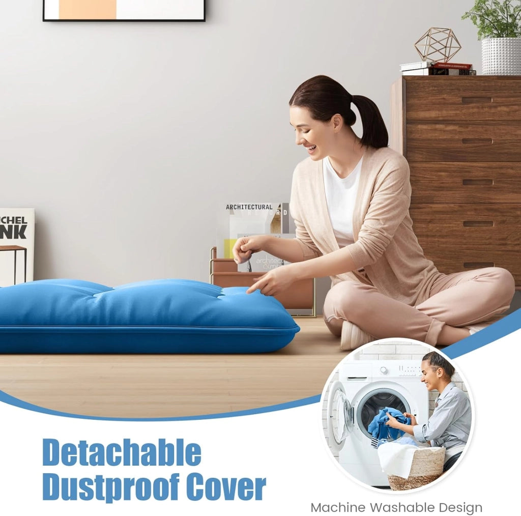 Futon - Materasso portatile giapponese 140 x 200 cm, imbottitura in cotone, materasso pieghevole per 2 persone, borsa per il trasporto, fodera lavabile, 2 fasciature, tatami pieghevole per