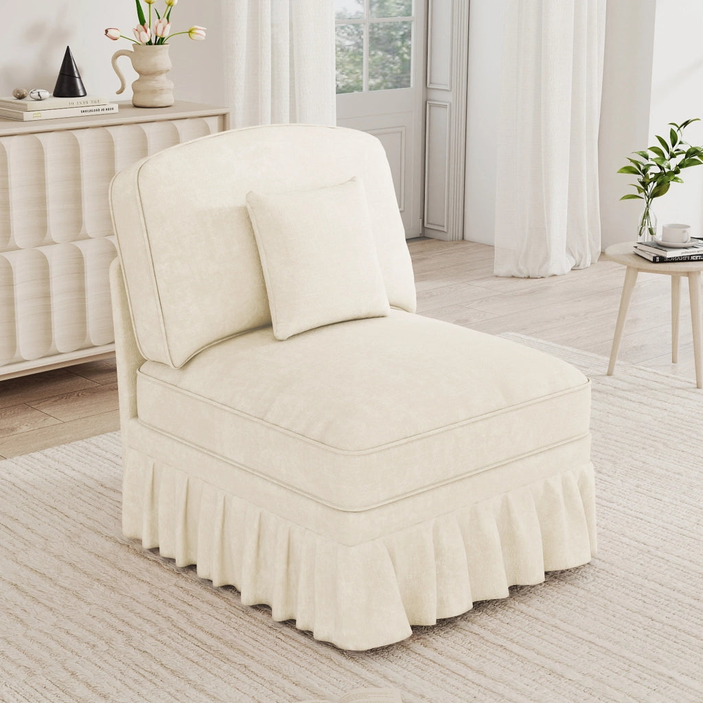 Divano in chenille bianco con rivestimento removibile e cuscino incluso