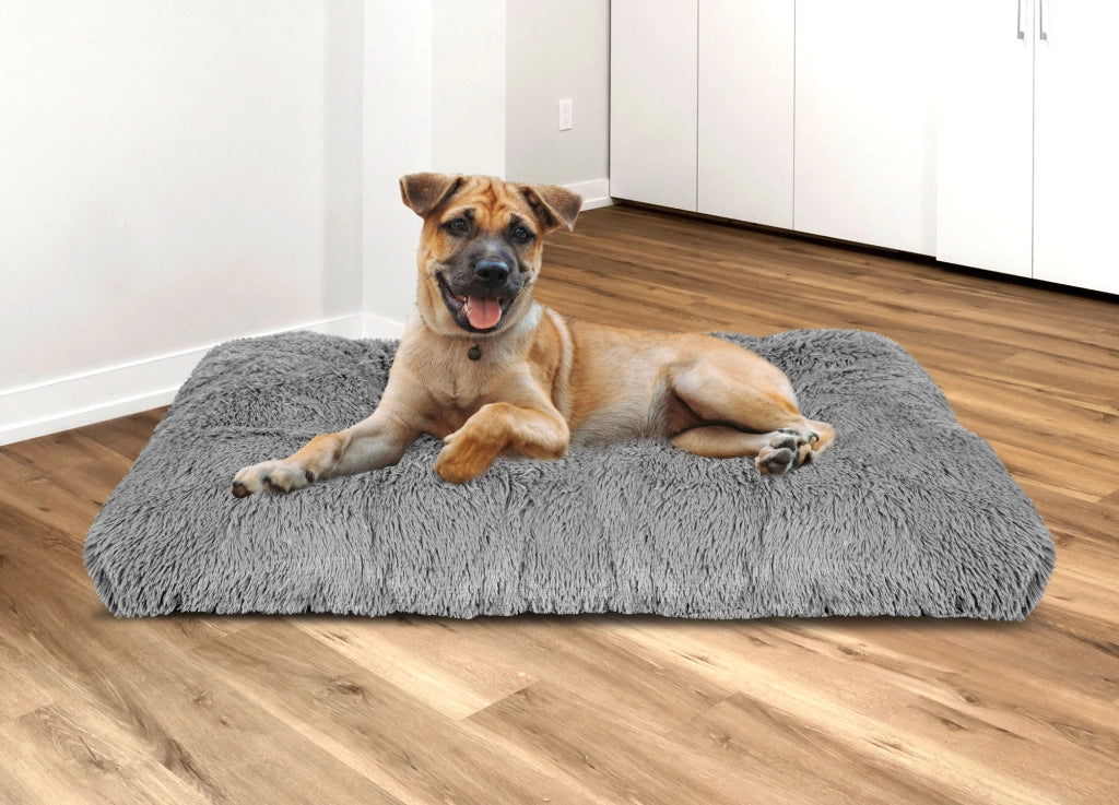 AIO FACTORY Cuscino per cuccia per cani 100x70 cm grigio chiaro peloso impermeabile