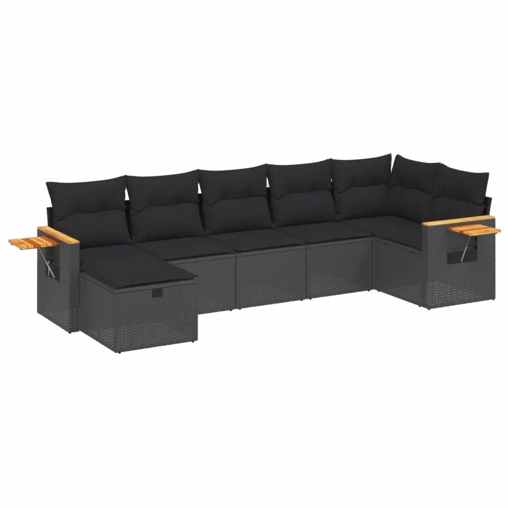Set Divani da Giardino con Cuscini 7pz Nero Polyrattancod mxl 114806