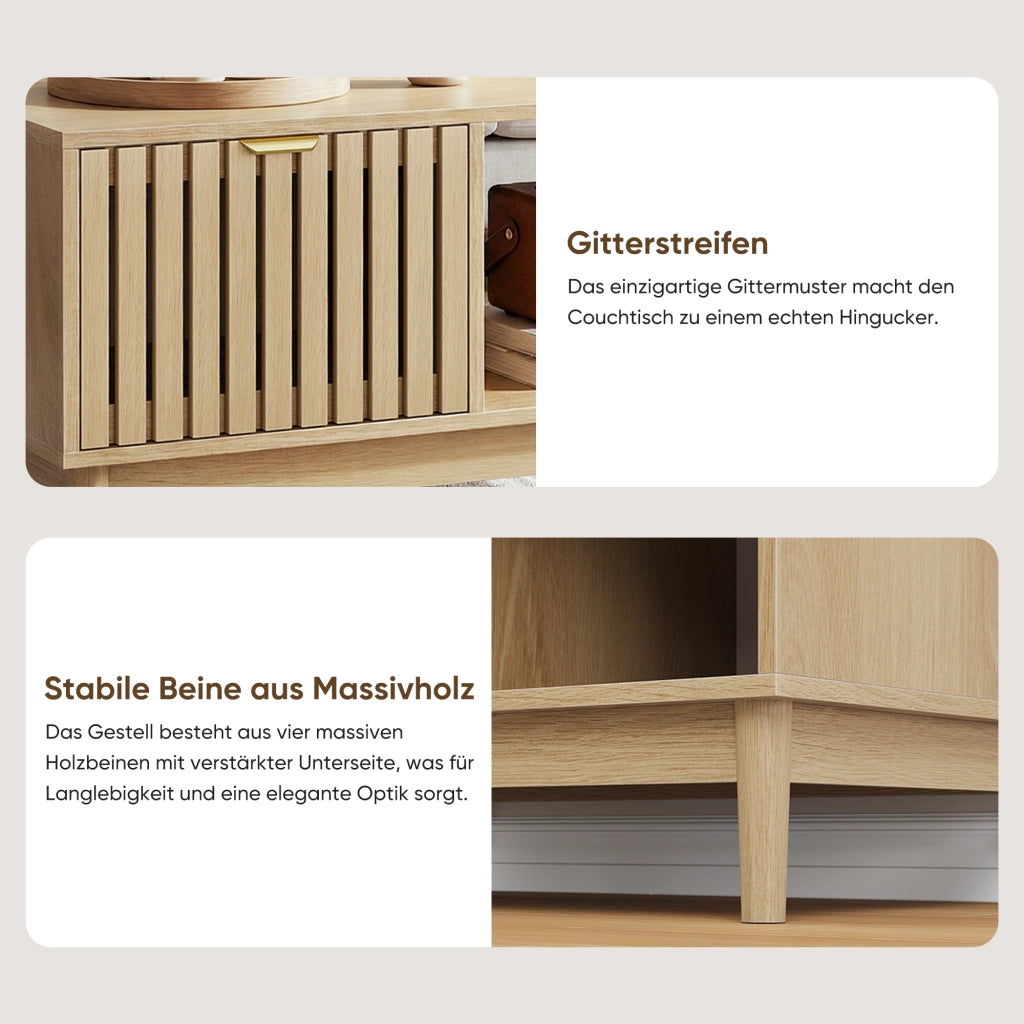 Tavolino da Caff¨¨ Mid-Century Modern ¨C MINIMAL ¨C Rovere, Cassetto, Ripiano, Gambe in Legno Massello, 80 cm