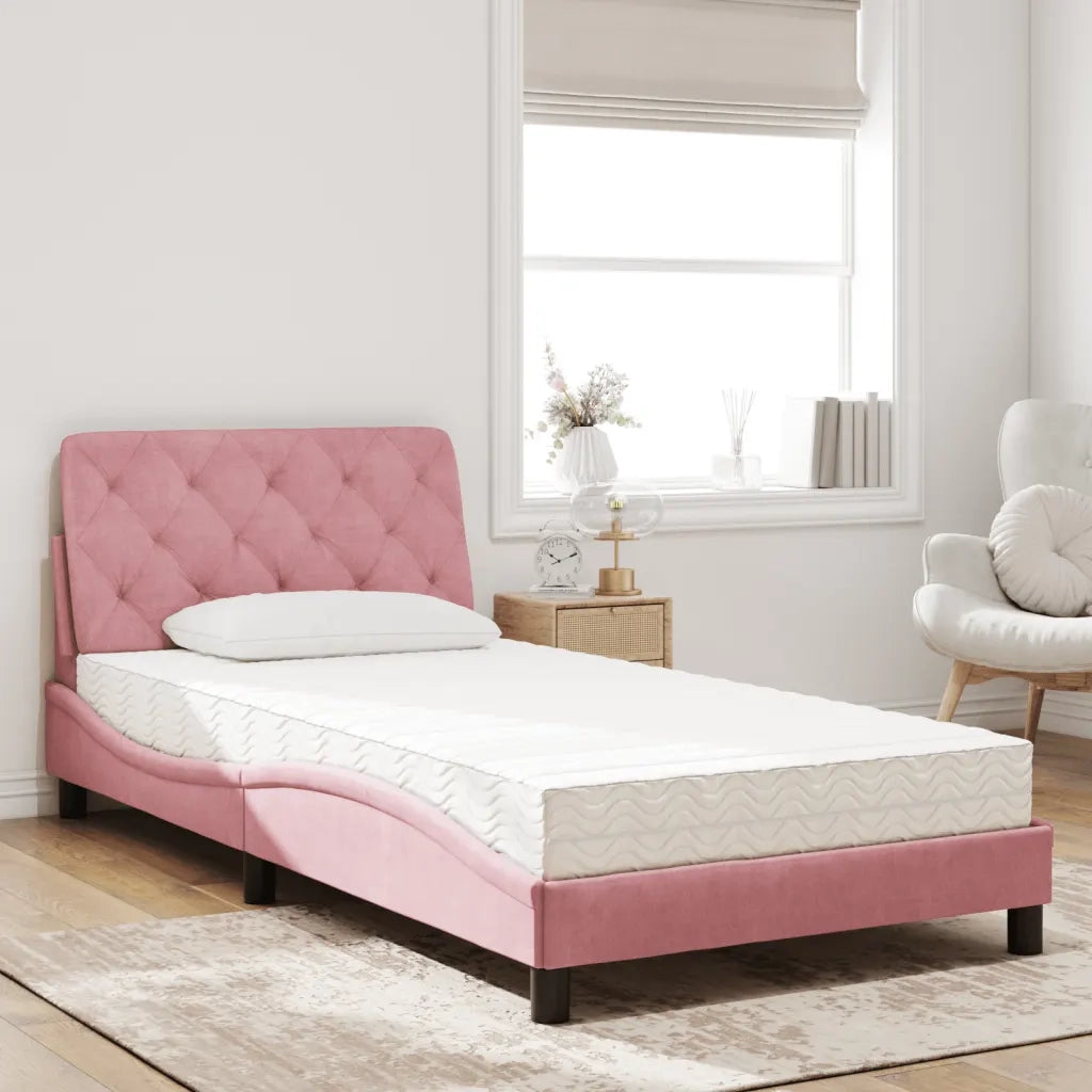 Letto con Materasso Rosa 100x200 cm in Velluto