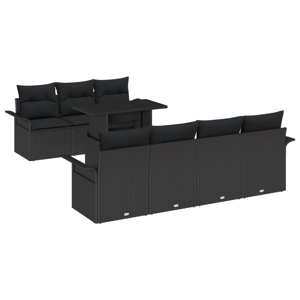 Set divano da giardino 8 pezzi con cuscini Nero Polyrattan