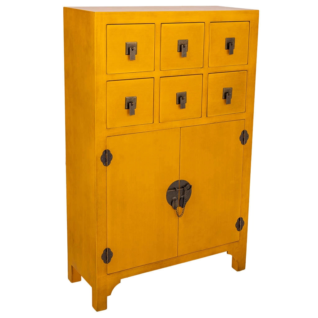 Comò in legno con 6 cassetti e 2 porte 63x26x101