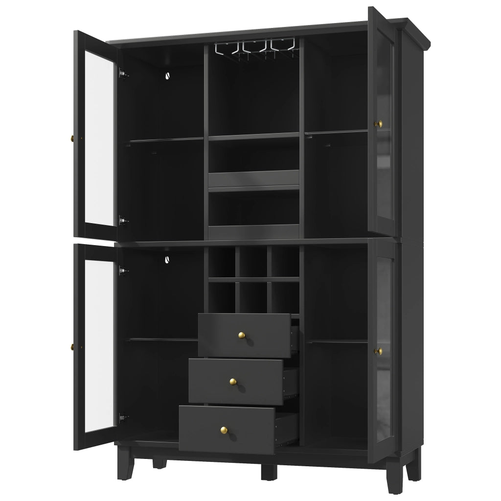 Credenza per vini con 3 cassetti; ripiani regolabili; porta bicchieri e bottiglie; LED RGB via app; per soggiorno 120 × 40 × 180;5 cm