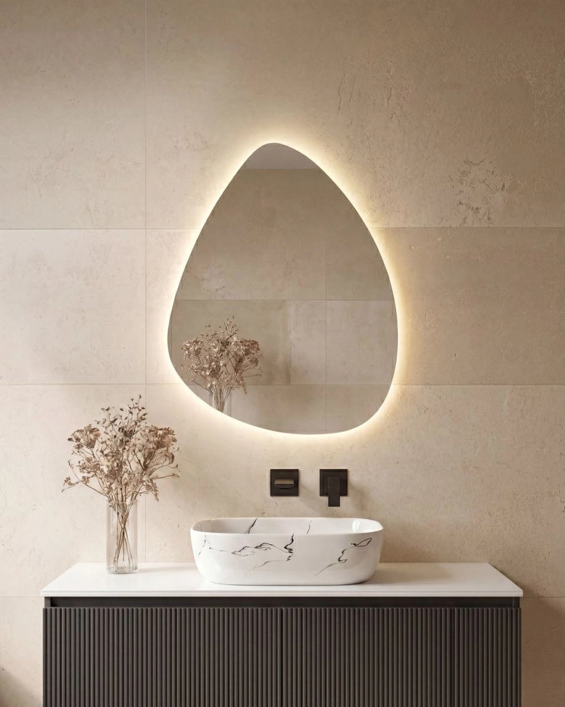 Specchio da parete a LED 90 x 70 cm, moderno e contemporaneo, per bagno, trucco e camera da letto