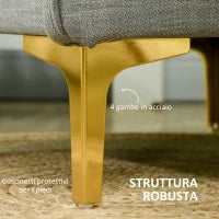Poltroncina Moderna con Tessuto effetto Lino, Gambe in Acciaio e Tasche laterali, 72x72x90cm, Grigio