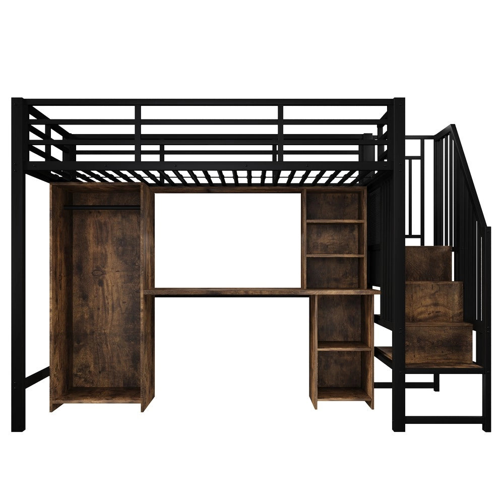 Letto a Soppalco con Armadio e Scrivania ¨C Xylo ¨C Struttura in Metallo, Nero, 90x200