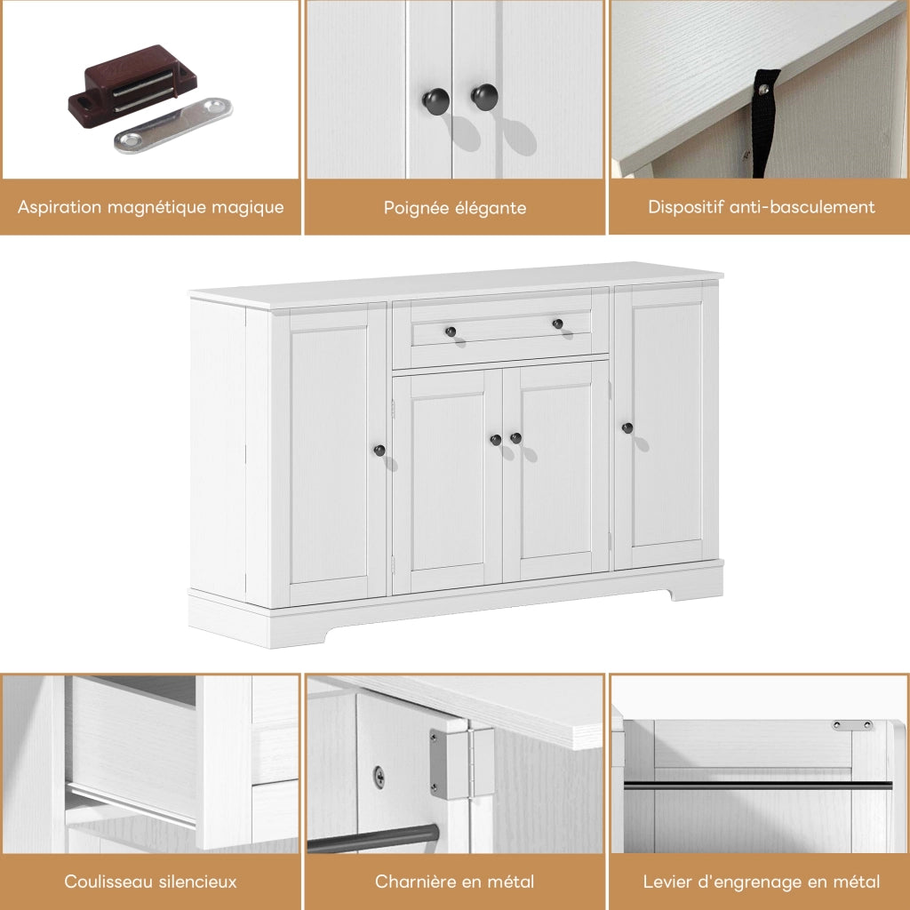 Credenza da cucina con 1 cassetto e ripiani regolabili; per cucina; in MDF; bianco