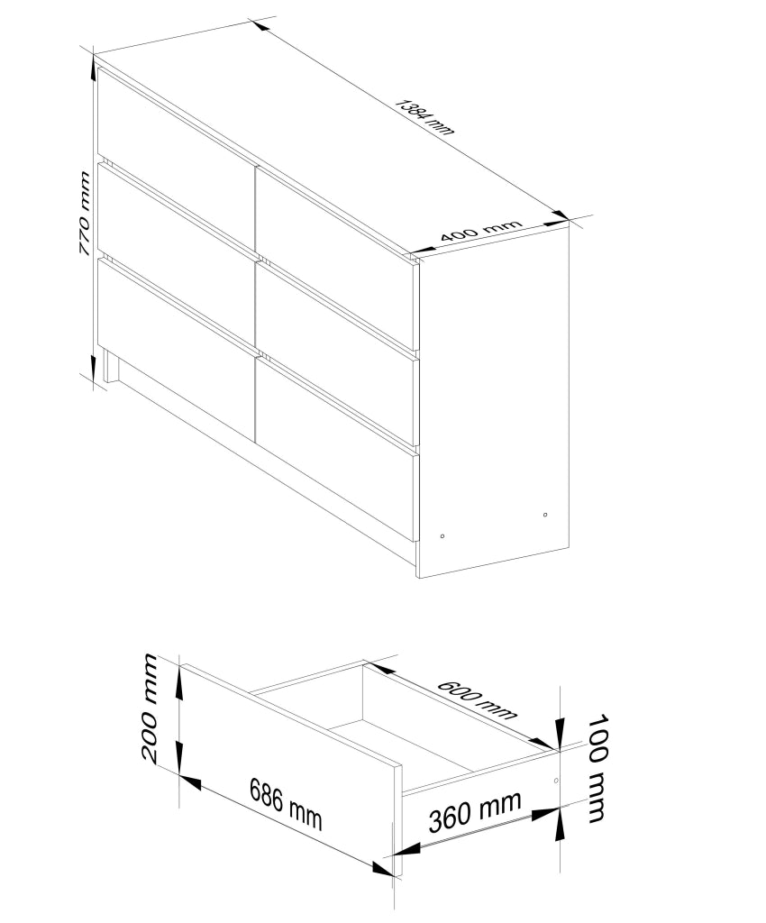 Comò K140 Cashmere 138 cm 6 cassetti 138x40x77 cm