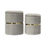 Set di 2 Pouf Contenitori Zora in Velluto Grigio