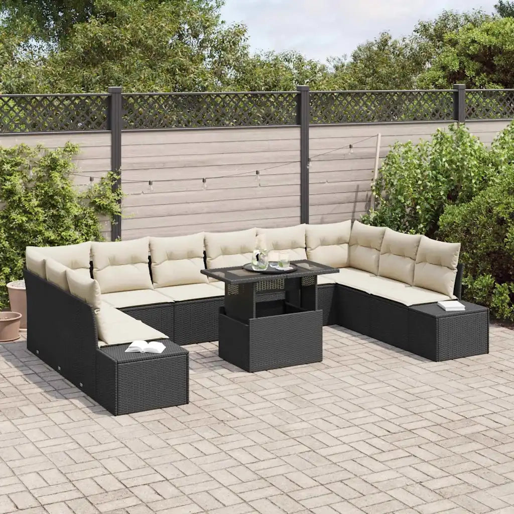 Set Divano da Giardino con cuscino 11 pcs Nero e crema 3349253