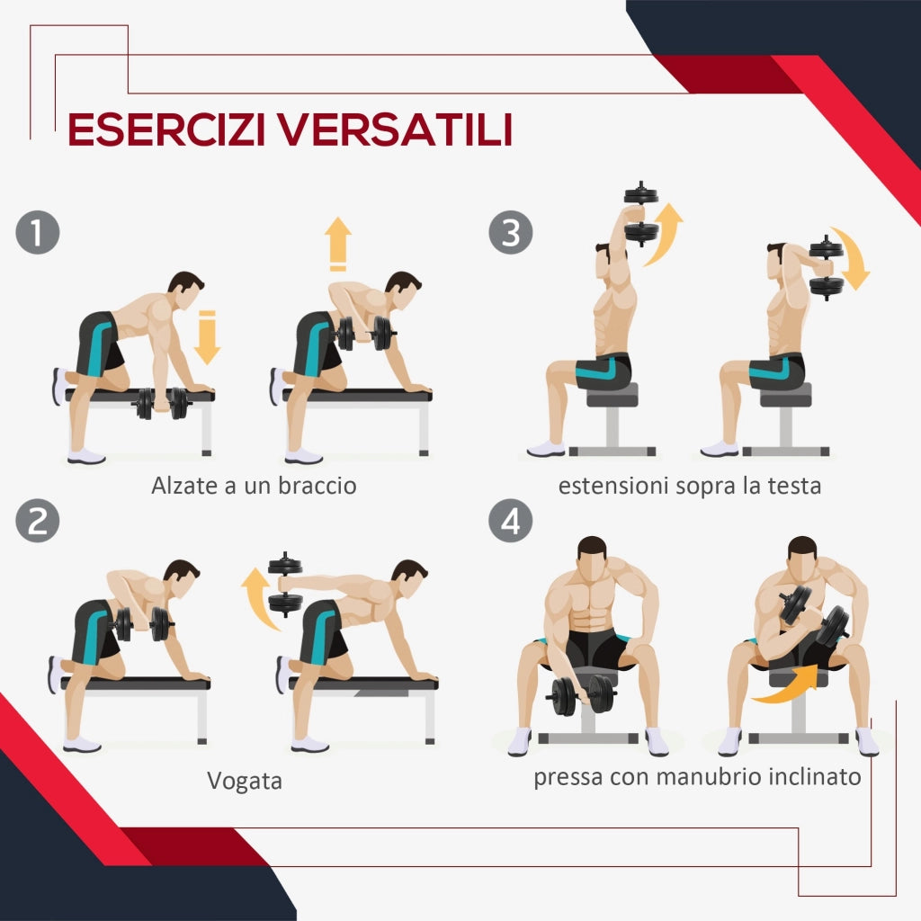 EasyComfort Set Manubri Palestra 20kg (4x2.5kg, 4x2kg) con 8 Dischi da 2kg, 2.5kg, Ø25mm, per Allenamento a Casa