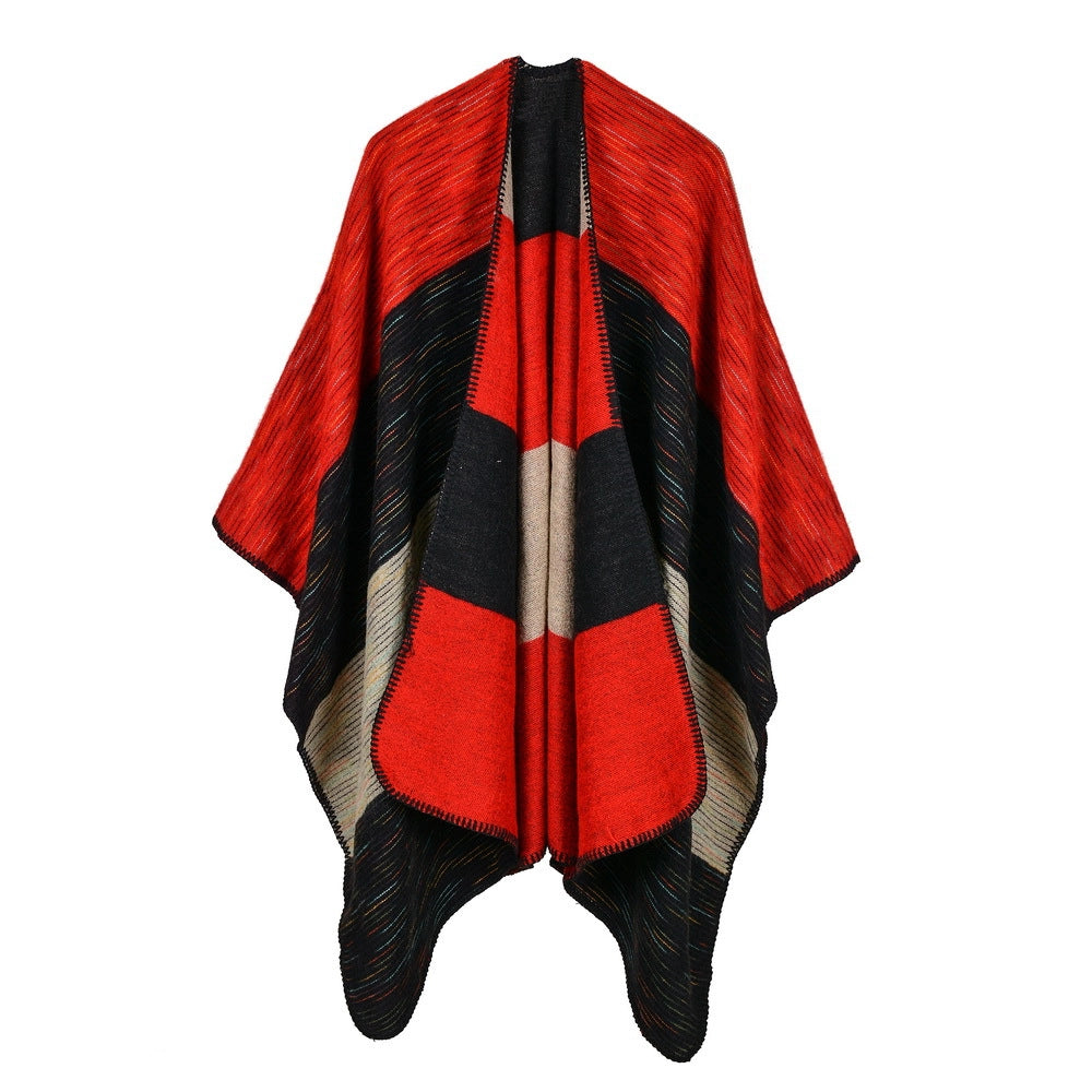 Nuovo scialle da donna in cashmere a righe con stelle, extra lungo e spesso, scialle multiuso.