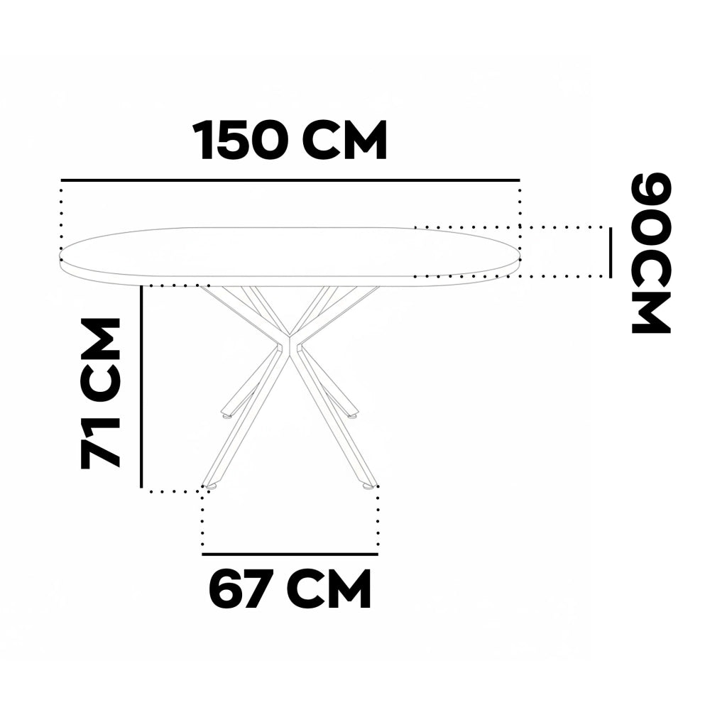 Marui Small - Tavolo da pranzo ovale 150x90 cm in Legno Testurizzato con Piede Centrale in metallo Kiso