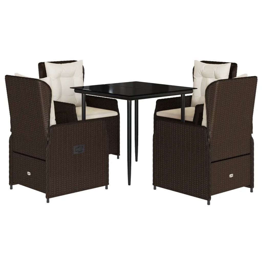 Set da Pranzo da Giardino 5pz con Cuscini in Polyrattan Marrone 3262841