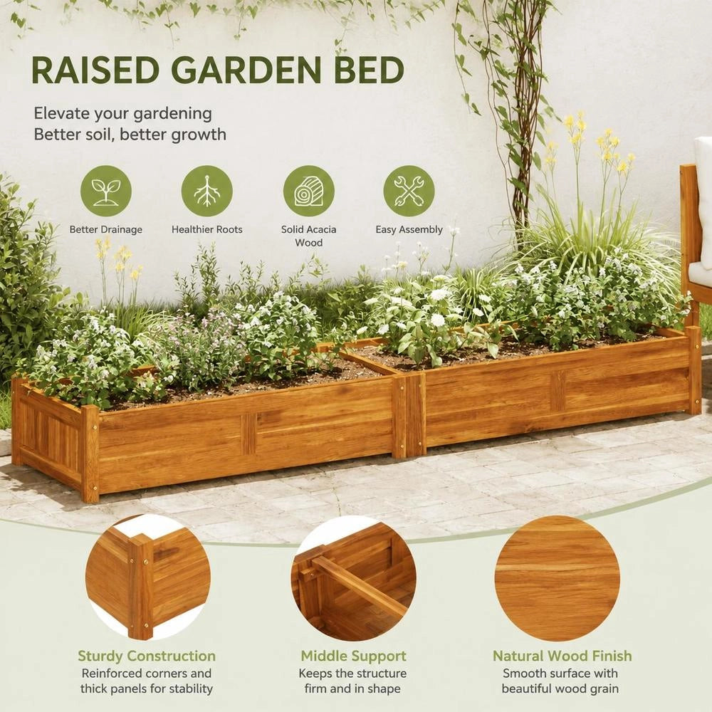 Garden Raised Bed Acacia Wood 200x50x25 Cm