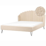 Letto matrimoniale con rete in tessuto bouclè beige 180 x 200 cm gambe in metallo testata retro capitonné