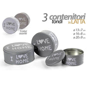 Trade Shop - Set 3pz Contenitori In Latta Barattolo Cucina Tondo Assortiti I Love Home 710513 -