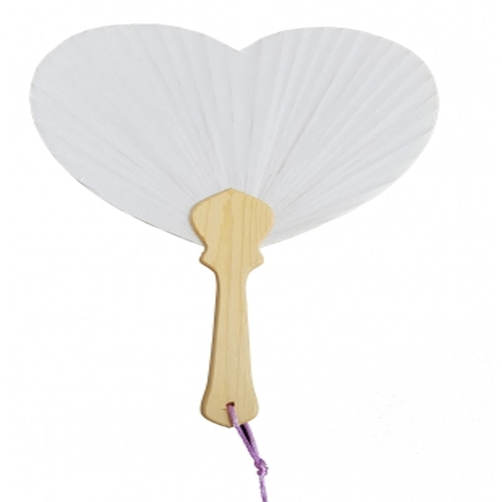 Trade Shop - 6 Ventagli Ventaglio Cuore Bianchi Bianco Manico Legno Bambu' Carta Segnaposto -