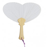 Trade Shop - 6 Ventagli Ventaglio Cuore Bianchi Bianco Manico Legno Bambu' Carta Segnaposto -