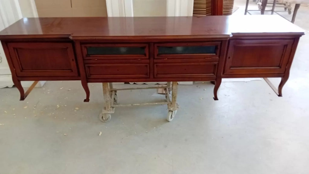 Porta tv classico in legno 2 ante 2 cassetti 2 ribalte finitura bassano l.220 p.50 h.55 - Mobili 2G