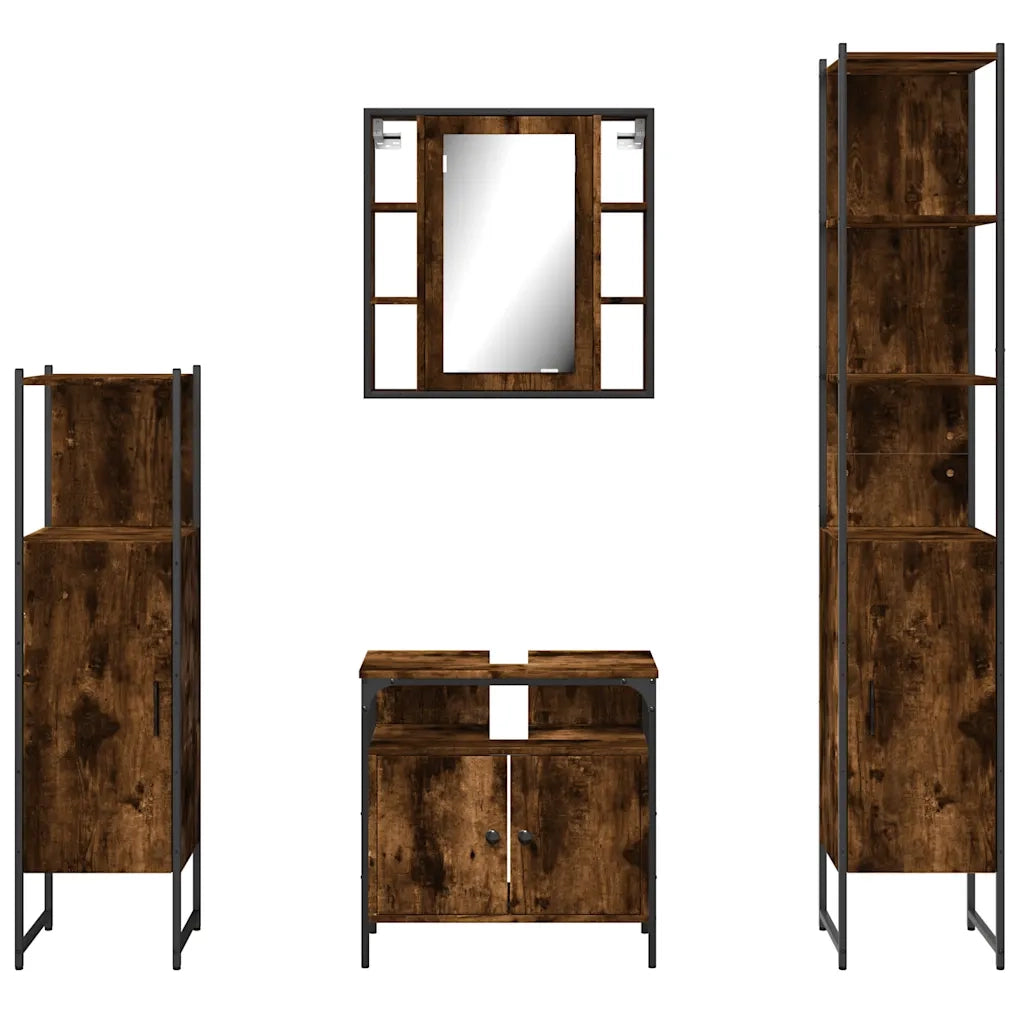Set Mobili da Bagno 4 pz Rovere Fumo in Legno Multistrato 3214767
