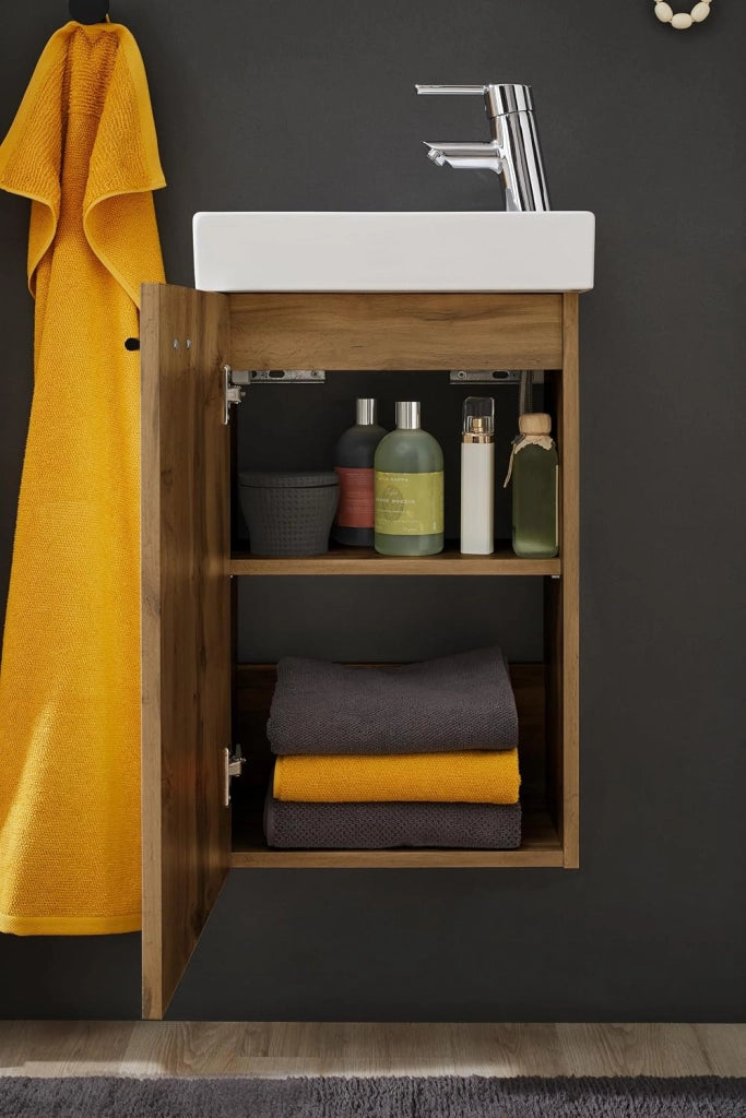 Mobile Bagno Salvaspazio Quercia con Lavabo e Specchio 41x23x165 cm