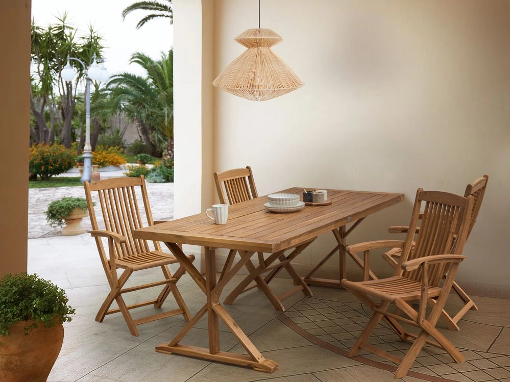 Tavolo da pranzo da giardino in legno di acacia marrone 180 x 90 cm per 6 persone all'aperto rettangolare in stile rustico