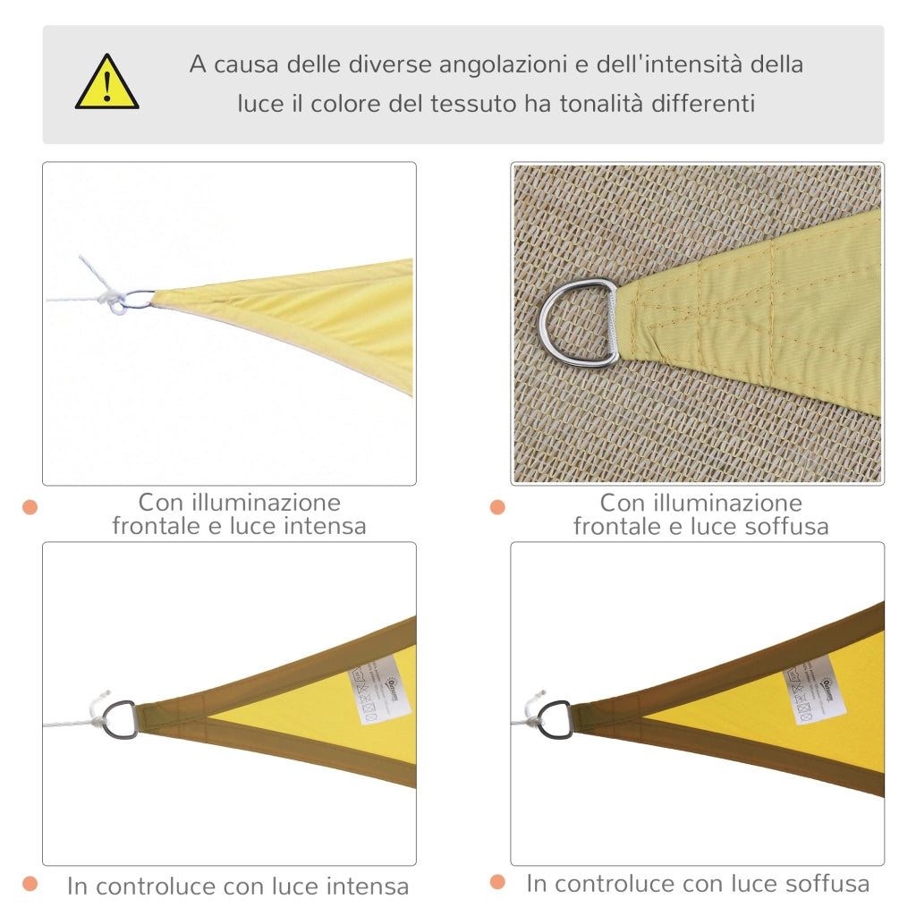 Tenda a Vela Triangolare Parasole con Ganci a D, in Poliestere, 600x600x600 cm, Gialla