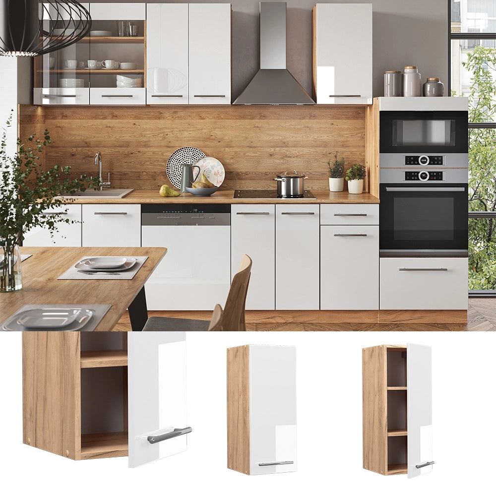 Pensile da cucina Fame-Line Bianco lucido/Rovere dorato 30 cm Vicco