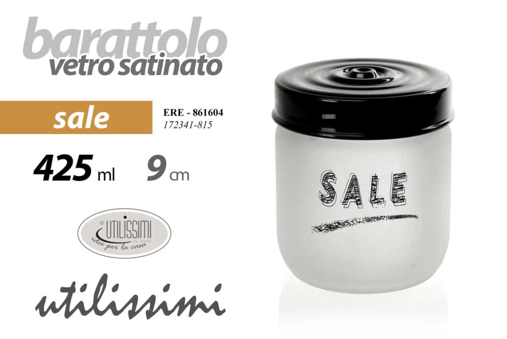 BARATTOLO IN VETRO OPACO DA 425CC PER SALE COPERCHIO NERO