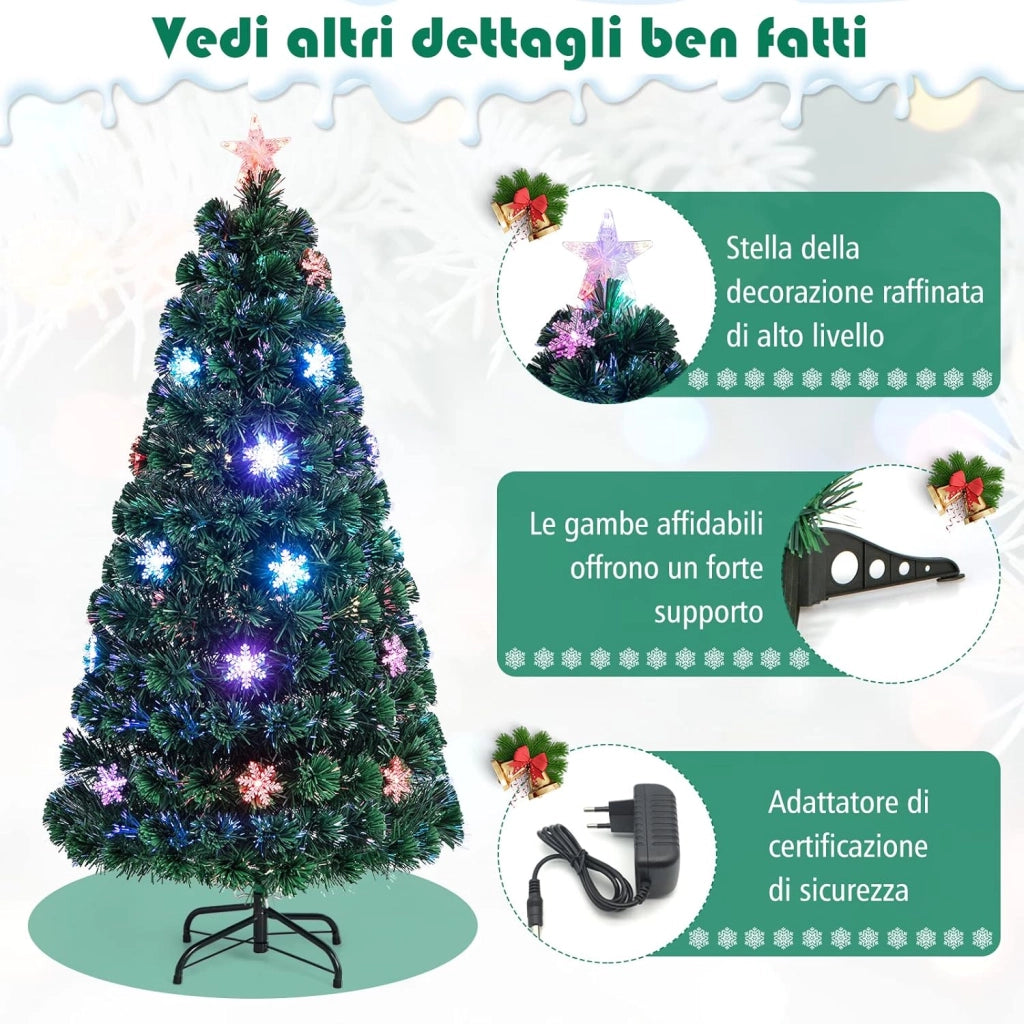 Albero di Natale 150 cm, Albero di Natale con Luci LED, Rami Densi, Stelle Luminosi e Fibre Ottiche, Albero di Natale Realistico e Denso per Casa, Ufficio e Negozio, Verde (150cm)