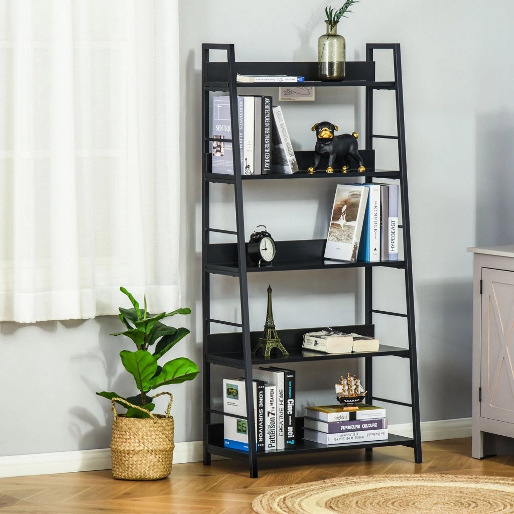 Libreria a 5 Ripiani Stile Industriale Inclinata ¨C Zephmum ¨C Nero 70x35x150 cm
