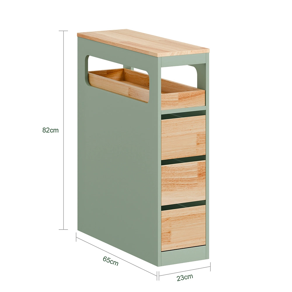 SoBuy | Mobiletto bagno salvaspazio verde con 4 ruote | Mobile bagno con 3 cassetti | Cassettiera per bagno | 23.3x65.3x82.0 cm | Capacità di carico 40 kg | BZR54-II-GR