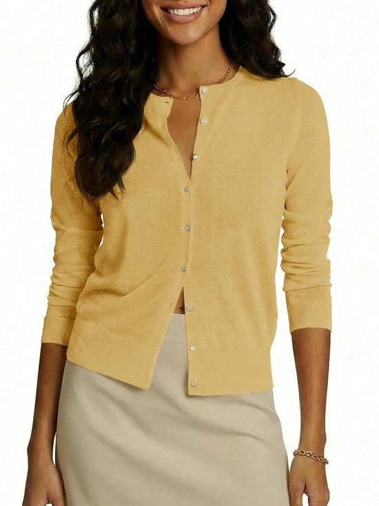 Cardigan Lungo con Maniche Lunghe e Collo Ronde - Materiale Ademendente - Stile Elegante e Casual