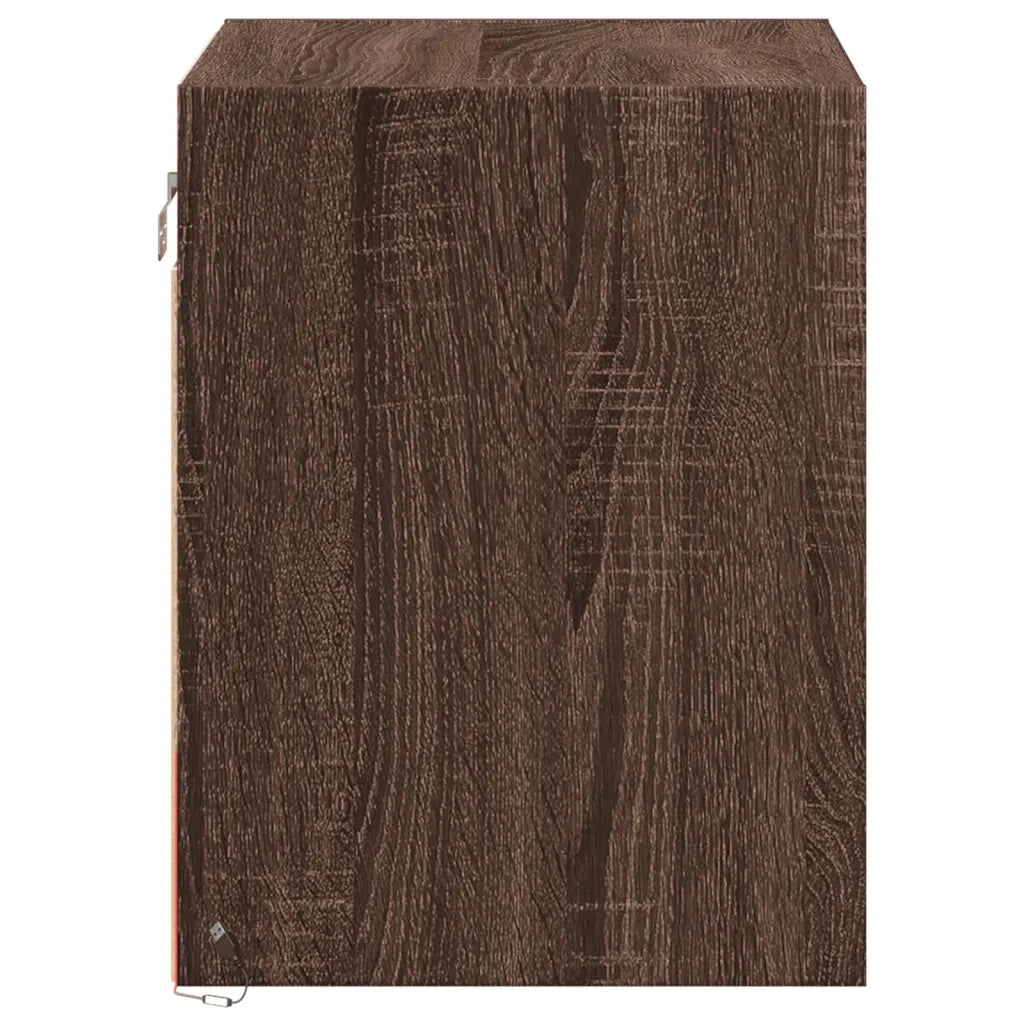Comodini a Parete con luci LED 2 pz Rovere Marrone