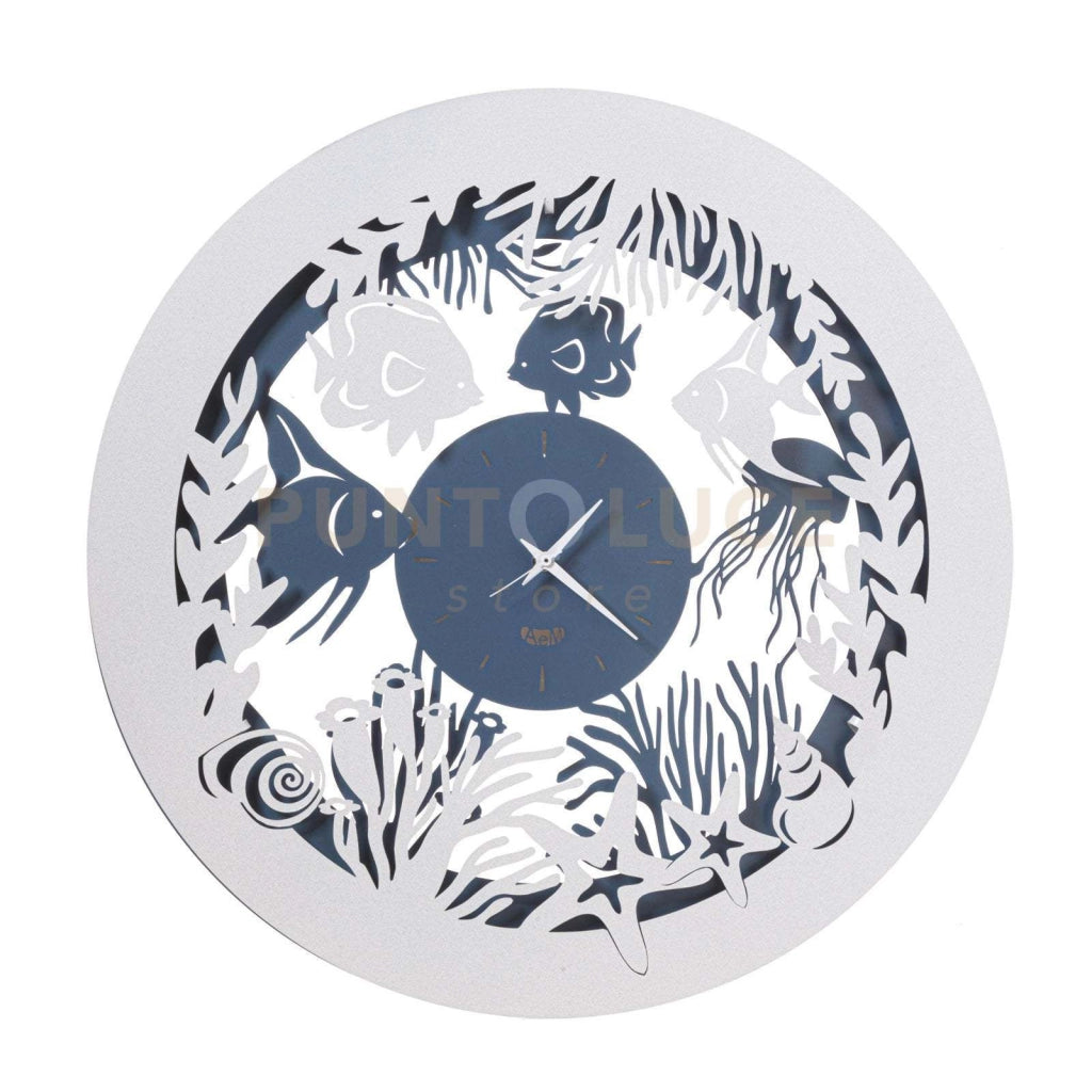 Orologio da parete di design con pesciolini Nettuno Azzurro e bianco marmo