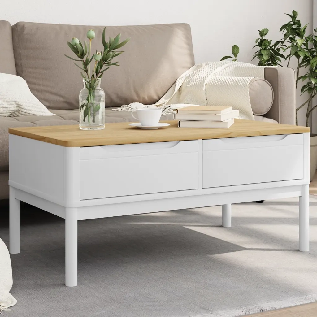 Tavolino da salotto | Tavolino da caff¨¨ | Tavolino da Soggiorno FLORO Bianco 99x55,5x45 cm in Legno di Pino