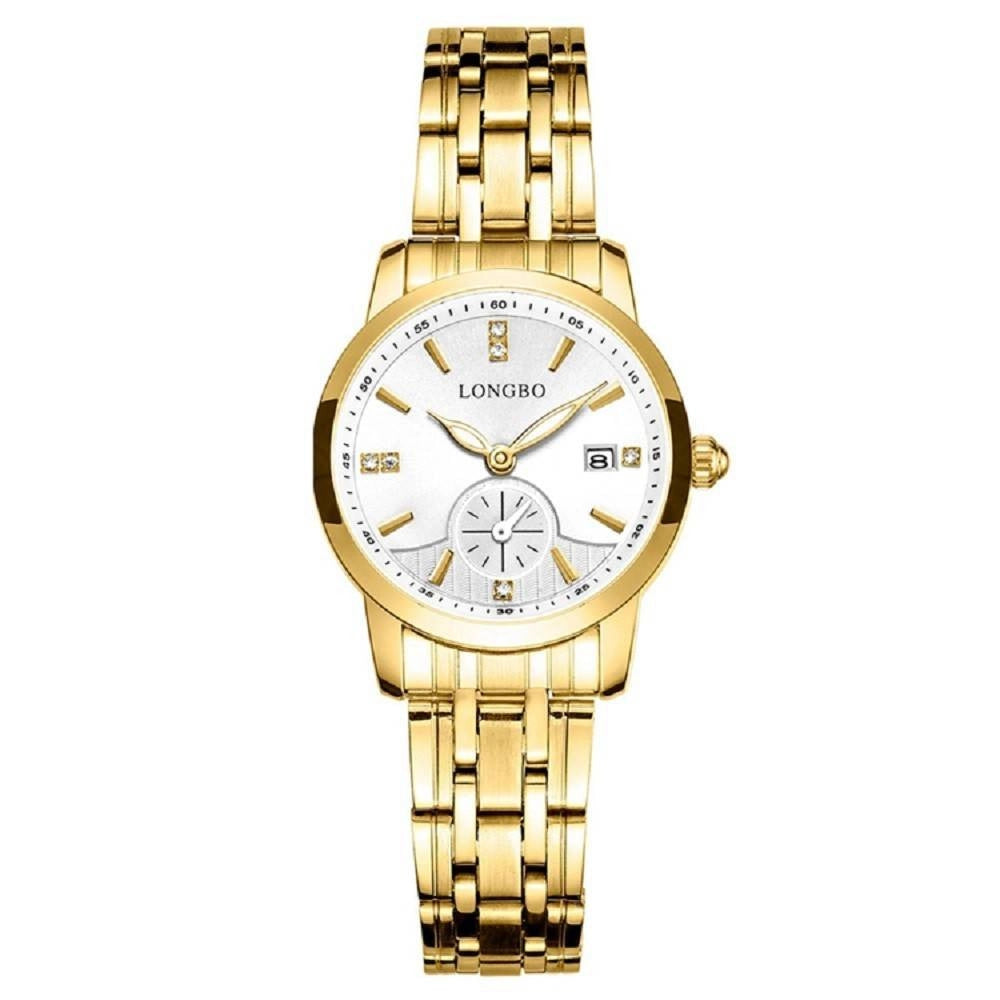 Trade Shop - Orologio Uomo Donna Longbo 80436 Crono Data Impermeabile Acciaio Dorato Bianco -   -donna    -