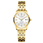 Trade Shop - Orologio Uomo Donna Longbo 80436 Crono Data Impermeabile Acciaio Dorato Bianco -   -donna    -