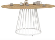 Tavolo da Cucina e da Pranzo Rotondo 110-150 cm – Tavolo Industriale per 4-8 Persone – Superficie in Legno e Piedistallo in Metallo Bianco – Cucina Moderna / Tavolo da Pranzo Rotondo