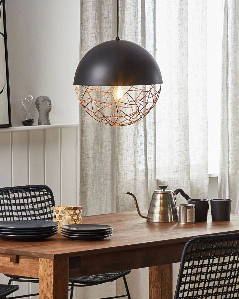 Lampadario con Paralume Metallo Nero Forma Sferica Stile Minimalista soggiorno design moderno