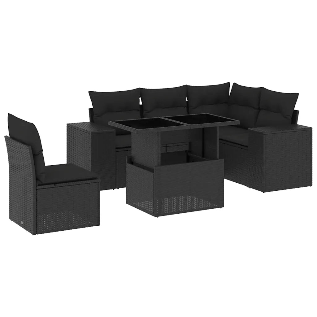 Set Divano da Giardino 6 pz con Cuscini Nero in Polyrattan