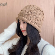 Cappello in lana a maglia a doppia mano per donna, multifunzionale, caldo e morbido, abito a fiori per l'autunno e l'inverno, cappello in lana a maglia doppia.