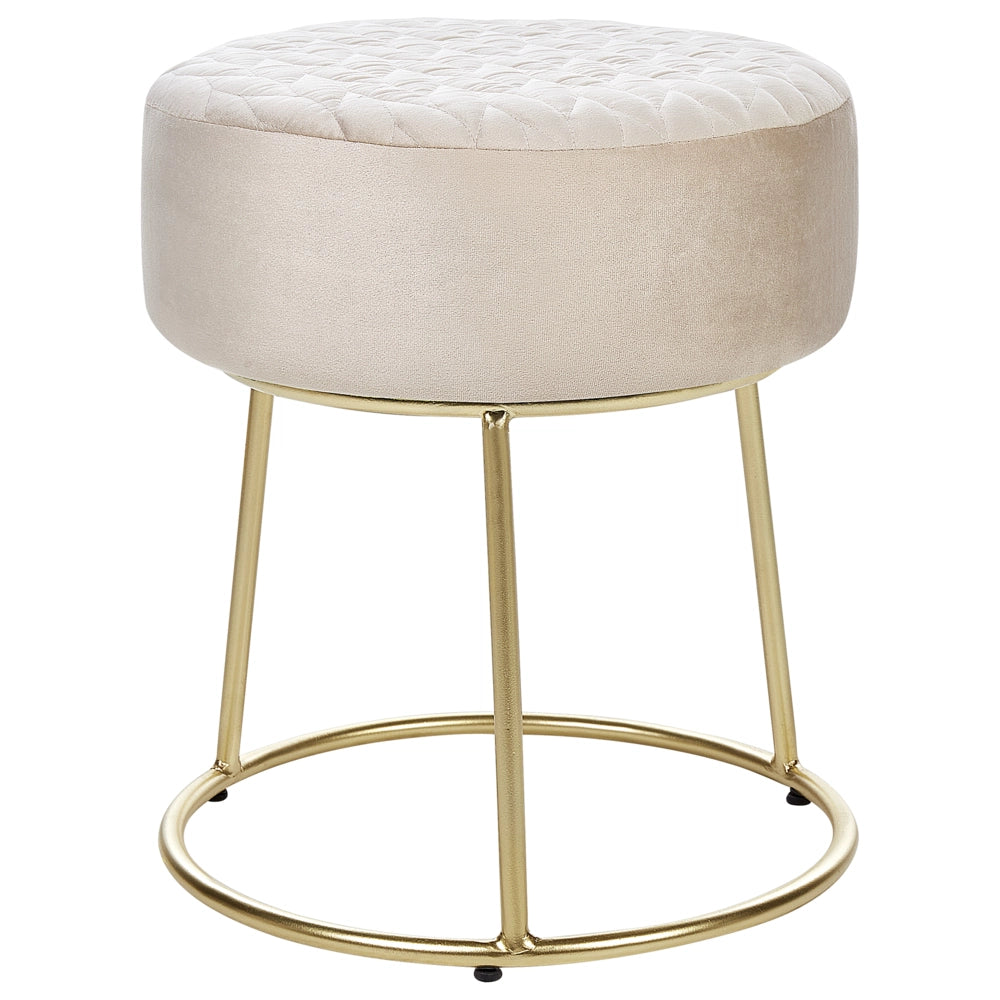 Poggiapiedi in Velluto beige con Base in Metallo Dorato stile Glam Moderno