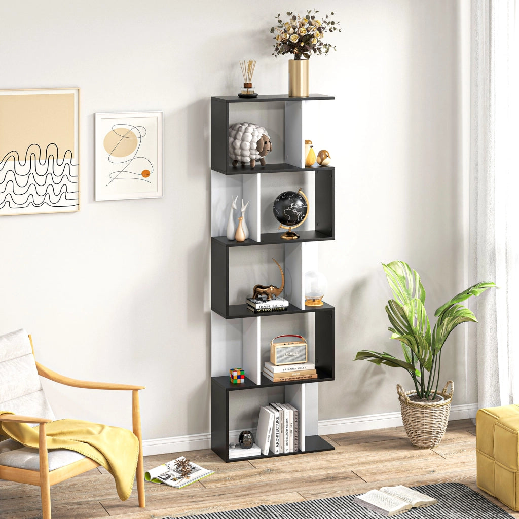 Libreria a 5 livelli a forma di S ¨C zephmum ¨C nero bianco 60x24x184.5