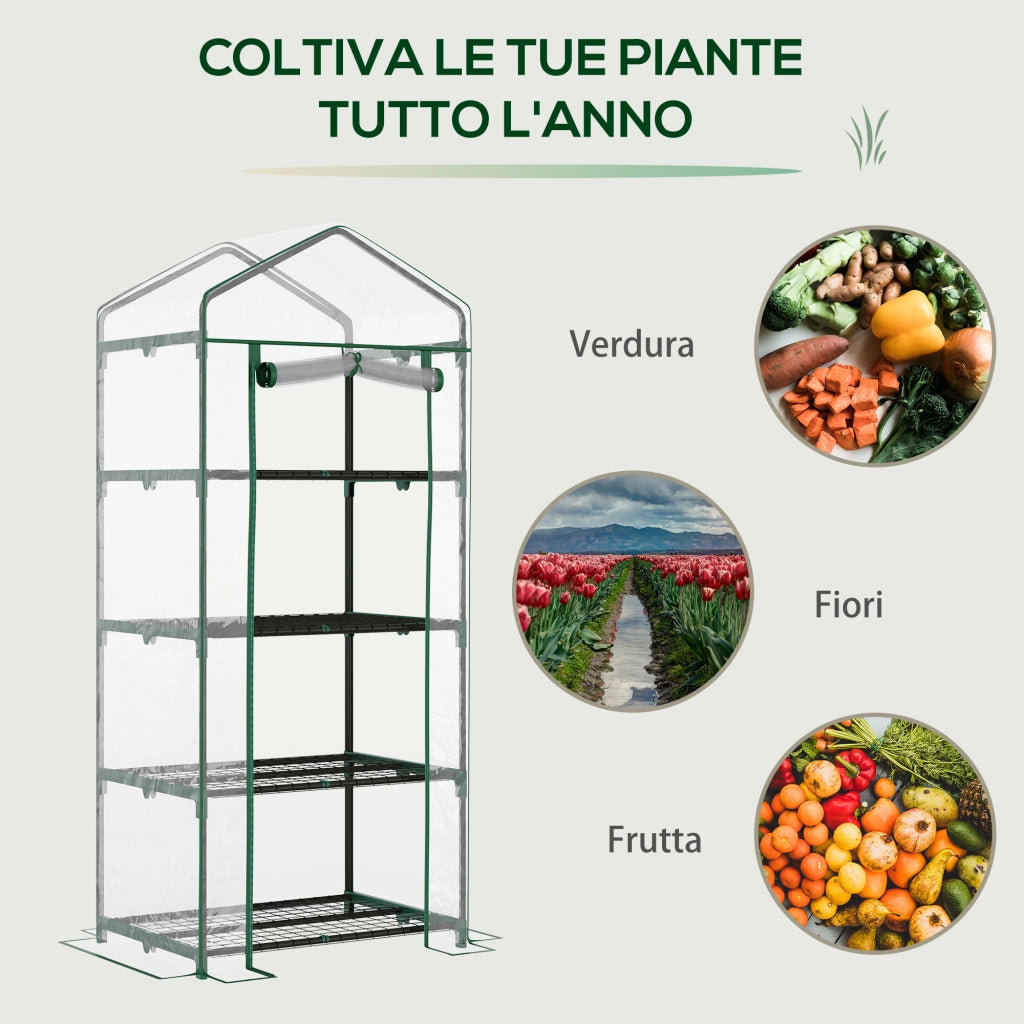 EasyComfort Serra da Balcone Compatta con 4 Ripiani e Copertura in PVC Trasparente, 70x50x160cm